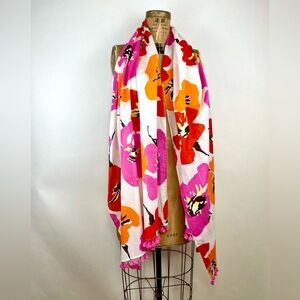 Kate Spade Cotton floral print oblong scarf wrap sarong tassels as is